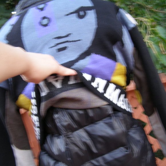 NEW size L/XL Kimono style mixed media puffer Jacket Anime comics w/belt - Picture 12 of 15